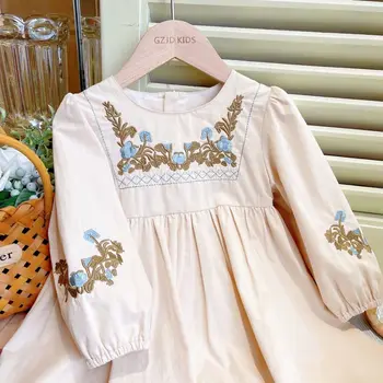 2023 г. Хлопковое платье с вышивкой для маленьких девочек Модное платье для девочек Весна Осень Платья принцессы на день рождения Vestidos Детская одежда