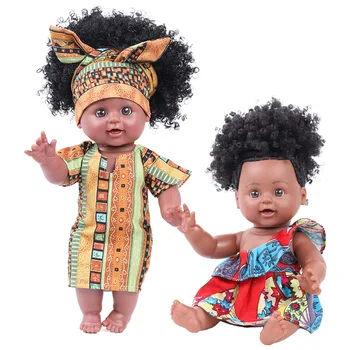 30 см Кукла с африканской черной кожей, хлопающие волосы, мягкий клей, силикон, Имитация Куклы reborn alive, Имитация Черной Куклы, Кукла-младенец, Виниловая Кукла