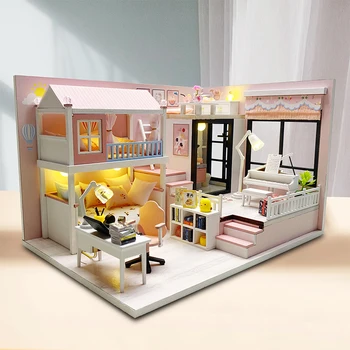 DIY Деревянная комната принцессы Casa Кукольные домики Миниатюрные строительные наборы с мебелью Легкие игрушки для кукольного домика для взрослых Подарки на День рождения