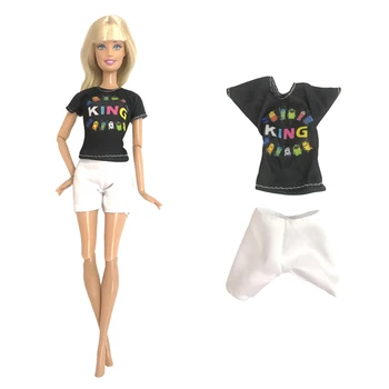 NK Official, 1 шт, модная кукольная одежда, повседневное платье для куклы Барби, черная рубашка, белые шорты, подходит для аксессуаров для куклы 1/6