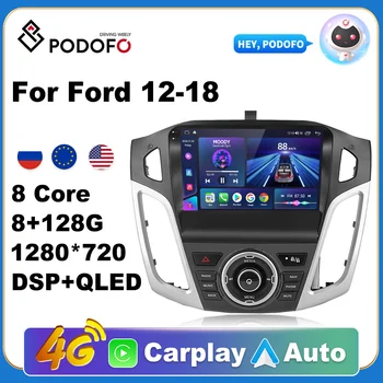 Podofo AI Voice Android Carplay Автомагнитола Для Ford Focus12-18 2din Android Auto 4G Мультимедийная Навигация GPS авторадио DSP