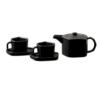 Миниатюрный чайник из сплава в масштабе 1: 12/1: 6 с чашкой и блюдцем для OB11 Blyth Toy, черный, S