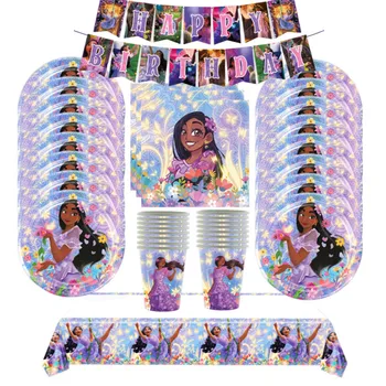 1 комплект декора для вечеринки Disney Encanto Isabella, Чашка, Тарелка, Салфетка, Скатерть, Баннер на день рождения для девочек, Вставка для торта, принадлежности для детского шоу