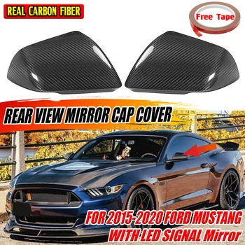 1 Пара колпачков для зеркала заднего вида из настоящего углеродного волокна 2015-2017 для модели Ford Mustang с зеркальным указателем поворота