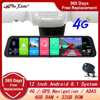 12-Дюймовое Автомобильное Зеркало Заднего Вида ADAS 4G Dash Cam Android 8.1 FHD Авторегистратор GPS Навигация Приборная Панель Камеры Зеркало Заднего Вида Автомобильный Видеорегистратор