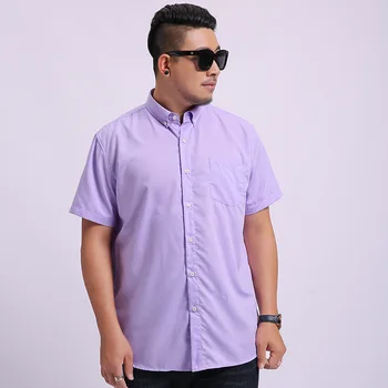 12XL 11XL 7XL Летняя мужская однотонная рубашка с короткими рукавами, плюс Размер, свободная эластичность, повседневные фиолетово-белые деловые рубашки для работы