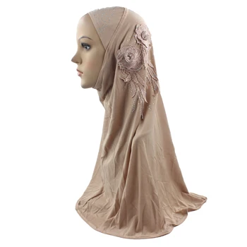 12шт Дюжина мусульманских женщин, хиджаб для девочек, платок Амиры, шелковый ледяной материал, красивая вышивка, два цветка, бриллиант Оптом