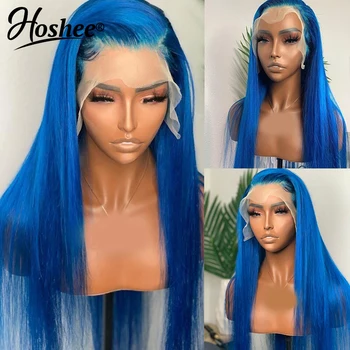 13x4 Небесно-голубые парики из человеческих волос на кружеве для женщин, человеческие волосы 30 дюймов HD, прозрачный парик из натуральных волос светлого цвета 613