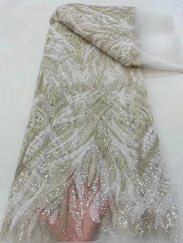 2 Модели Расшитое бисером кружево Шелковая линия Вышивка бисером Французская Сетчатая пряжа Африканская Нигерийская ткань Для свадебных платьев Вечерние платья