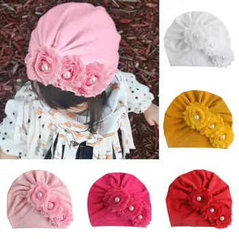 2019 г., шапки для новорожденных девочек и мальчиков с жемчужным цветочным узором, хлопковая детская шапочка, теплые головные уборы, кепка