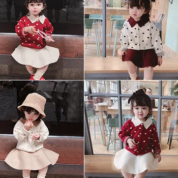 2019 Осенний комплект из трикотажа для девочек с длинными рукавами, комплект одежды для маленьких девочек, свитер, юбка, комплект одежды RT646