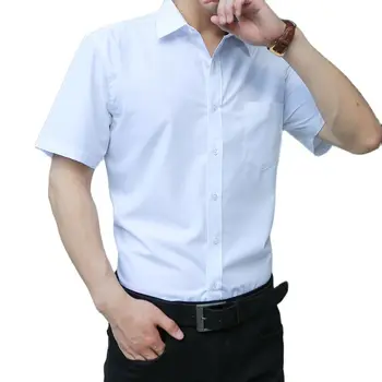 2021 Мужская хлопчатобумажная однотонная рубашка с короткими рукавами летние свободные топы с инструментами деловые повседневные простые рубашки