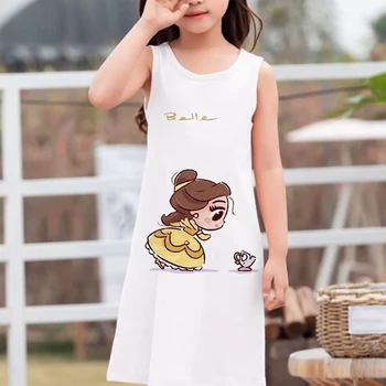 2022 Новое праздничное платье принцессы из мультфильма Disney Kawaii с аниме для девочек Модное Красивое Белое Летнее платье с круглым вырезом и принтом