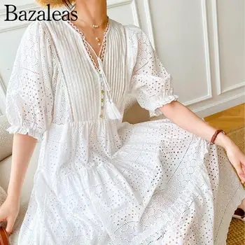 2023 Bazaleas Store Traf женские платья Ladies Vestido GypsyLady Элегантное Шикарное Многоуровневое Платье Миди Хлопчатобумажное Белое Летнее Официальное