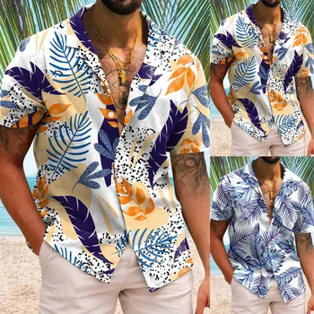 2023 Гавайская Рубашка Мужская 5xl Свободные Рубашки Мужская Мода Пляжная Одежда С 3D Принтом Дерева Топ С Однобортным Кубинским воротником Blusas