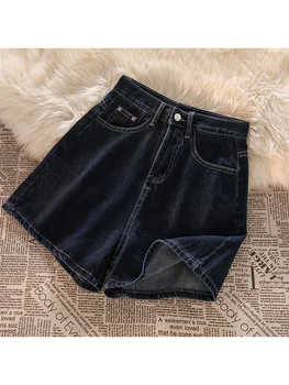 2023 Женские Летние Синие джинсовые шорты Y2k, черная уличная одежда с высокой талией, Повседневные Широкие Короткие джинсы в Корейском стиле Harajuku, Винтажные короткие брюки