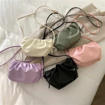 2023 Летняя Женская сумка Hot Cloud Bag 13*12*6 мини-сумка-мессенджер от морщин см, Мягкая сумка через плечо из искусственной кожи цвета мороженого, милая сумка для рук