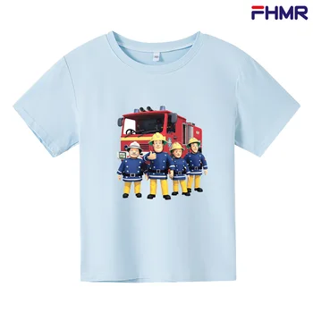 2023 летняя новинка для мальчиков и девочек, пожарный Сэм, футболка с коротким рукавом, детская футболка, одежда для мальчиков, одежда для косплея