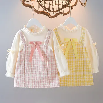 2023 Новое платье для маленьких девочек, Осеннее Милое Платье принцессы с длинными рукавами для малышей, праздничное платье для дня рождения, Детская одежда в клетку, Vestido от 0 до 3 лет