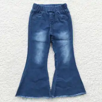 2023 Новые поступления RTS, детские синие брюки с эластичной резинкой на талии, детские джинсовые брюки Fabirc, расклешенные джинсы для маленьких девочек