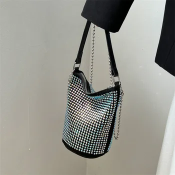 2023 Роскошная сумка-корзина с бриллиантами, Дизайнерский бренд, женская сумка, женская сумка через плечо со стразами, сумка для вечерней вечеринки, кошелек-ведро