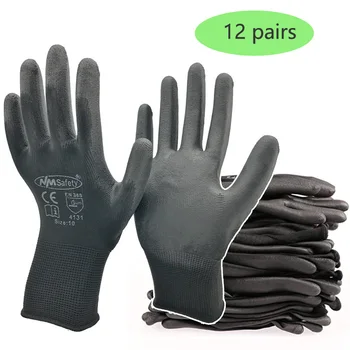 24 шт/12 пар черных промышленных защитных рабочих перчаток из полиуретана и нитрила С нейлоновыми хлопчатобумажными трикотажными перчатками для рук с покрытием