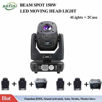 2xFlight Case 4xBeam Spot 150w LED Moving Head Light Led Spot 150w Led Beam 150w Moving Lyre Stage Light DMX Moving Spot Auto