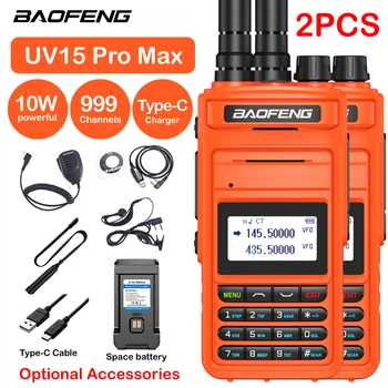 2ШТ Baofeng UV-15 Pro Max Портативная рация 999 каналов 10 Вт Высокой мощности UHF VHF Ham CB Радио Дальнего действия Двухдиапазонный Модернизированный UV5R