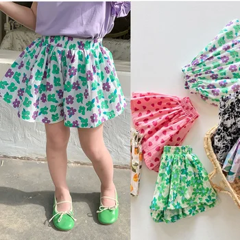 3-10 лет, 2023 Летние хлопковые шорты K-pop Children Princess с цветочным рисунком, юбка с бутонами для маленьких девочек, модные универсальные горячие брюки