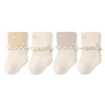 4 пары/лот, Детские Носки 2023, весенние кружевные носки принцессы с цветочным узором для новорожденных, свободные носки без костей для 0-3 лет