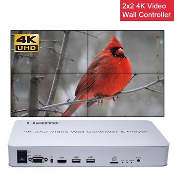 4K ЖК-телевизор Splicer Коробка Для Сращивания Большого Экрана 2X2 HDMI Контроллер Видеостены Процессор U Дисковый Плеер Поддержка KVM USB Мышь Клавиатура