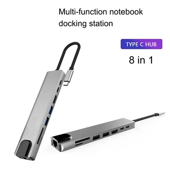 8 Портов USB C Концентратор для Macbook 8 В 1 Адаптер PC PD Зарядная Док-станция RJ45 HDMI Совместимый TF/SD-Карта Type-C Разветвитель