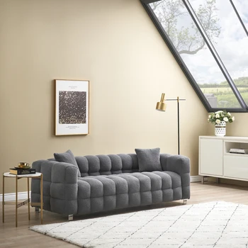81-дюймовый диван для гостиной, серый флисовый диван с двумя подушками для гостиной-спальни
