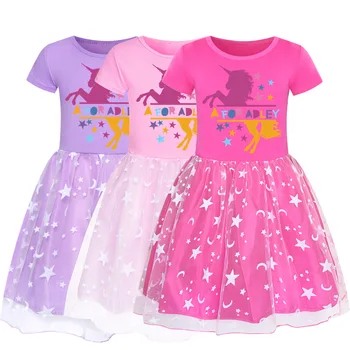 A для детской одежды Adley, платье для девочек, летнее кружевное платье с героями мультфильмов Foreign Tide, детские плиссированные платья для красивых принцесс