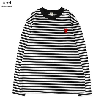 Ami Wei Высококачественная мужская футболка в полоску с длинными рукавами, Роскошный дизайн Love, Осенний пуловер, Мужской Повседневный Модный Топ Ami Cx02