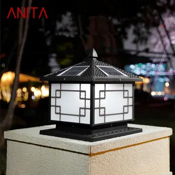 ANITA Solar Post Lamp Открытый Винтажный простой черный декоративный светильник на столбе LED Водонепроницаемый IP65 для дома, виллы, крыльца, двора