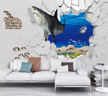 beibehang papel de parede Пользовательские обои 3d фреска мода морская акула сломанная стена картинка в картинке 3D ТВ фон обои