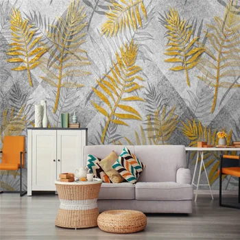 beibehang Индивидуальные 3D обои в европейском стиле, ручная роспись, золотые листья тропических растений, геометрическая фреска, фоновые обои