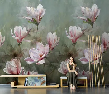 beibehang Индивидуальные новые китайские обои с ручной росписью в виде цветка магнолии на фоне дивана в гостиной