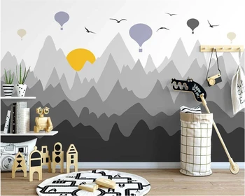 beibehang Настраивает новый скандинавский простой горный воздушный шар ручной росписи на воздушном шаре для детской комнаты, обои, домашний декор