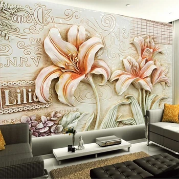 beibehang Пользовательские обои 3D фреска с тиснением лилии ТВ фон стены гостиная спальня ресторан обои для рабочего стола домашний декор фреска