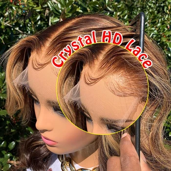 Crystal HD Body Wave 360 Кружевной Фронтальный парик из человеческих волос с эффектом омбре, Изюминка, Медовый блонд, Бразильские парики с кружевом 13x4, женские парики с кружевом спереди