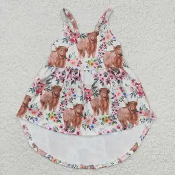GSD0265 Детская одежда без рукавов из молочного шелка с коровьим принтом Модное детское Летнее платье