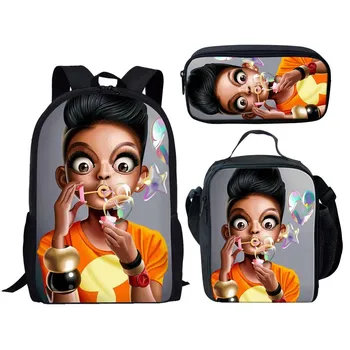 Harajuku Pretty African Girls 3 шт./компл. Рюкзак с 3D принтом для школьников, сумка для книг, Аниме, рюкзак для ноутбука, сумка для ланча, пенал