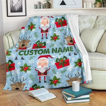 HX Рождественские одеяла DIY Название Мультфильм Санта Клаус Фланелевое одеяло с 3D принтом для кроватей для детей и взрослых Теплое плюшевое одеяло