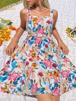Jastie 2023 Летние платья без рукавов на бретелях для женщин, Богемное платье с цветочным принтом, сексуальное пляжное короткое женское платье с открытой спиной, Vestidos