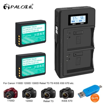 LP-E10 LP E10 LPE10 Батареи для Камеры + ЖК-USB Двойное Зарядное Устройство для Canon EOS 1100D 1200D 1300D Kiss X50 X70 X80 Rebel T3 T5 T6 L10
