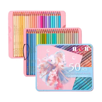 Macaron 50 Цветных цветных карандашей профессионального художника, железная коробка, профессиональный карандаш для раскрашивания, принадлежности для художника светлого цвета для девочек.