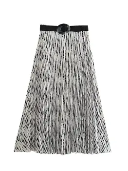 MESTTRAF Женская мода Y2K Повседневный принт С поясом, плиссированная юбка Миди, винтажные женские юбки на молнии с высокой талией, уличная одежда