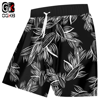 OGKB Мужские шорты азиатского размера, плавки, пляжный короткий купальник с 3D классным принтом листьев растений Homme